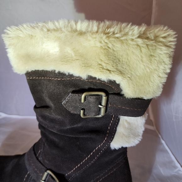 Earth Spirit Brown Leather Boot Faux Fur Women's Size 10 Zipper Buckle Furry EUC - Picture 5 of 14